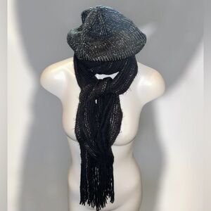 🆑3/$25 & 4.99 2 Ship Woman’s 2Pc Black Silver Beanie Hat & Long Scarf Shimmer